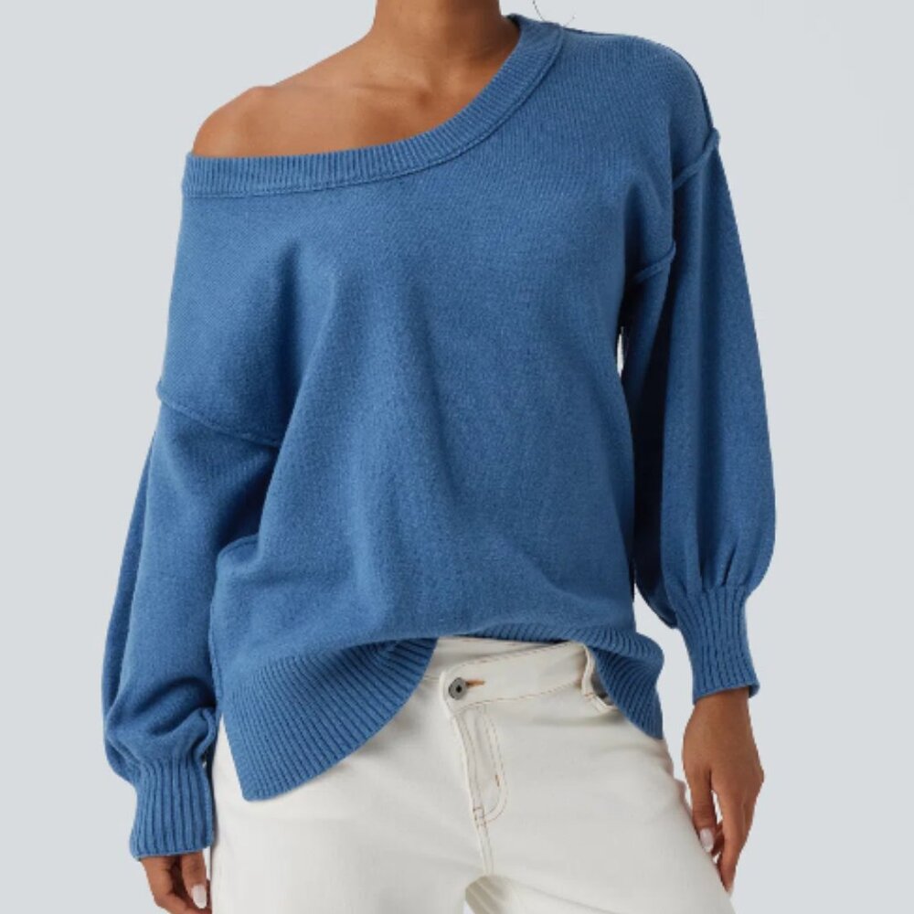 Halara V-Neck Dropped Shoulder Long Sleeve Split Casual Sweater – High Tide